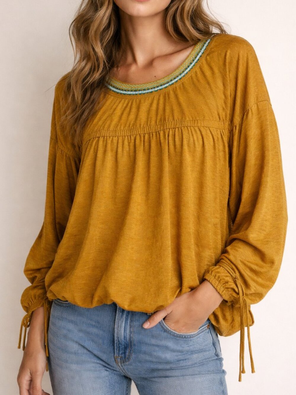 Free People Movement Sun Blissed Top Mustard Yellow Boho Embroidered Medium
